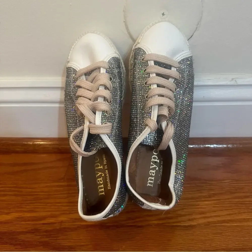 Maypol Espadrilles Sneaker sz 37 Silver Sparkly Espadrille Flats